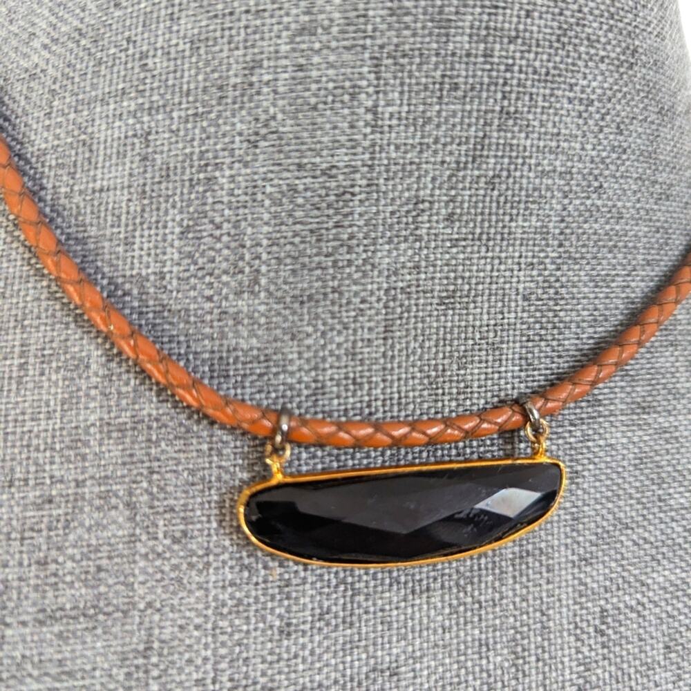 Nakamol Faceted Black Tourmaline Braided Leather Rope Choker Collar Necklace - Picture 2 of 4